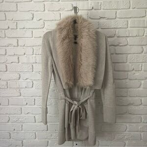 Banana Republic Detachable Faux Fur Collar Belted Cardigan Sweater XS